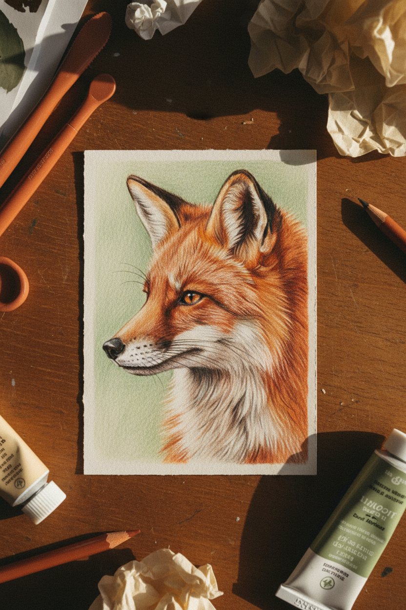 A tiny colored-pencil ACEO of an animal portrait.