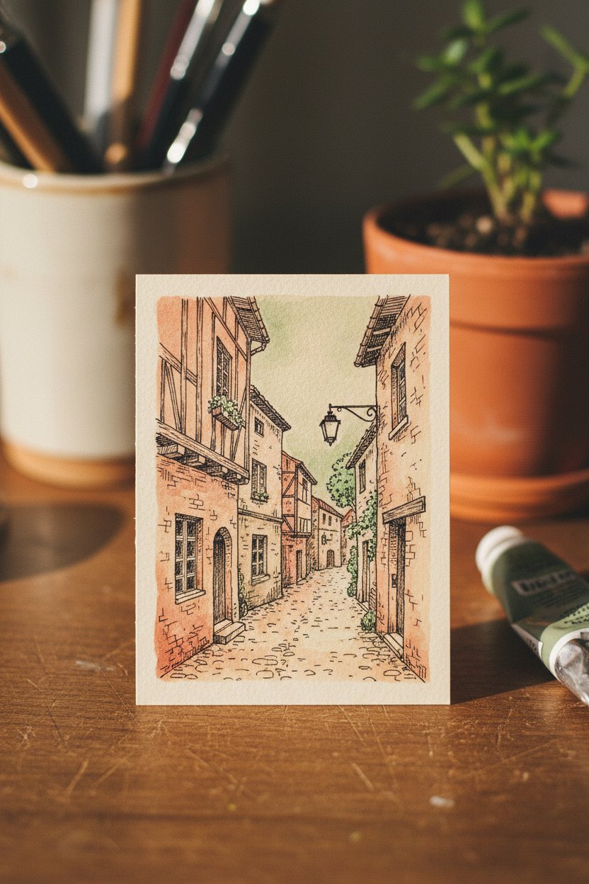 A tiny pen-and-ink ACEO with fine cross-hatching.